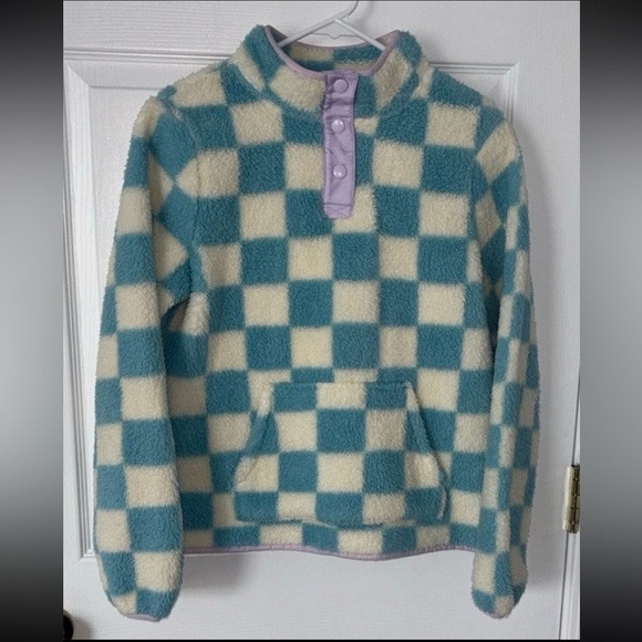 Cat & Jack Other - Kids Checkered Fleece Pullover - Blue and Cream Sz XL